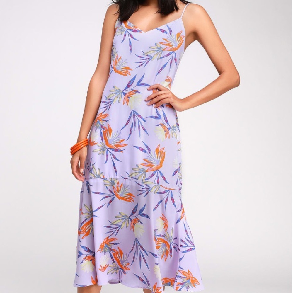 Quinlynn Lavender Floral Print Midi Dress